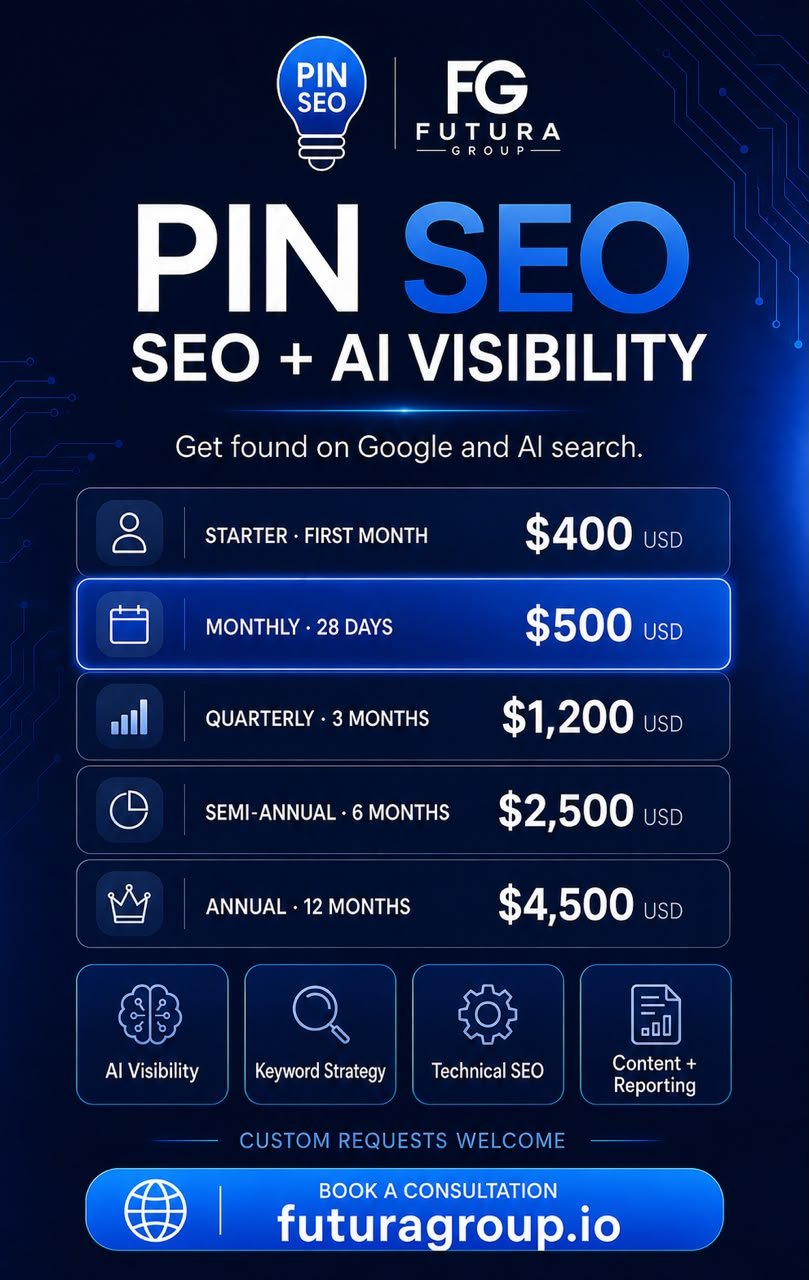 PIN SEO pricing plans for SEO and AI visibility by Futura Group