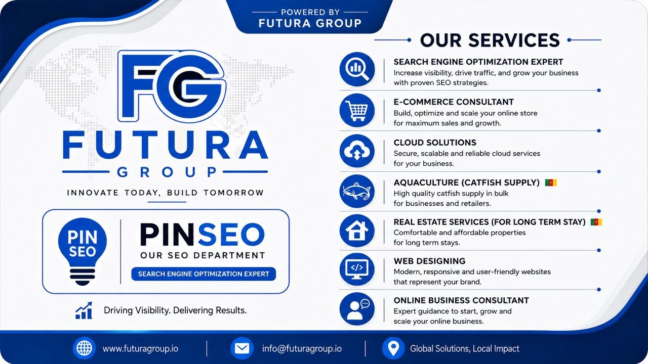 Futura Group services overview: SEO, e-commerce, cloud, aquaculture, real estate, web design and business consulting